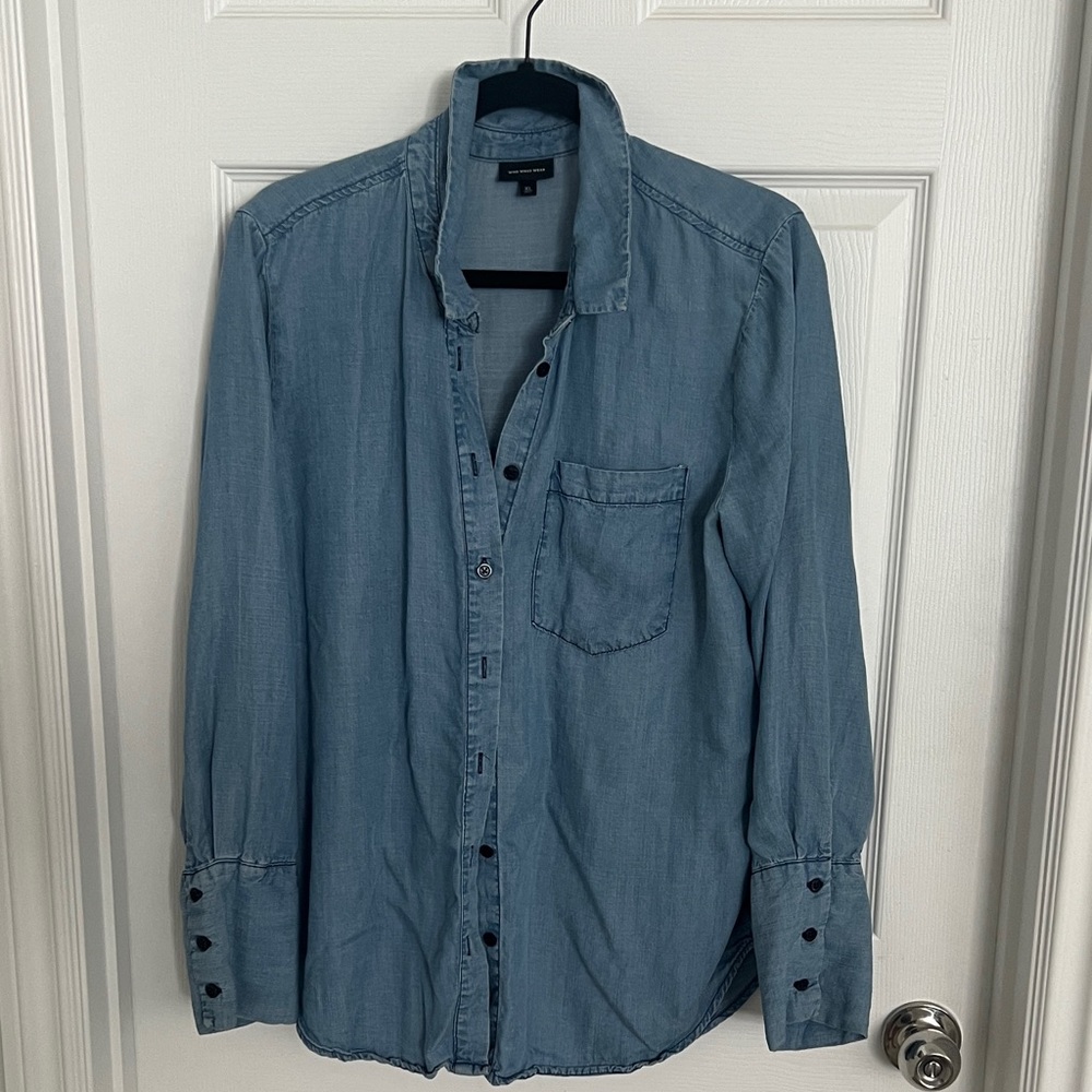 Who What Wear Light Blue Denim Button-Down Shirt